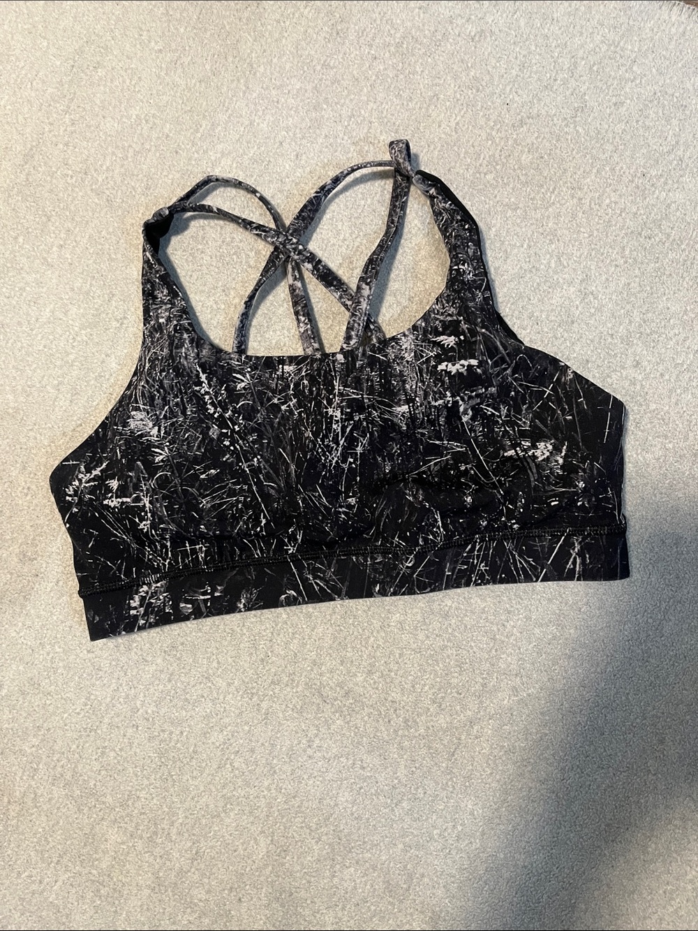 Lululemon Black Marble Print Strappy Sports Bra